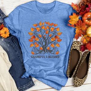 Vintage Gingham Leaf Blessings Heathered Tee