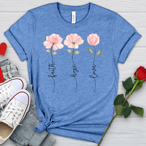 Faith Hope Love Pink Roses Heathered Tee