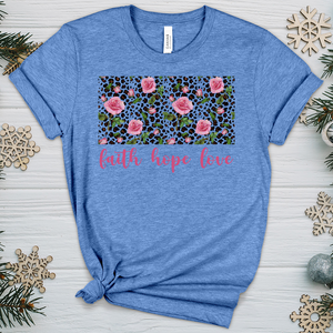 Faith Hope Love Leopard Roses Heathered Tee