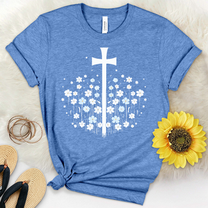 Contemporary Flower Cross Heathered Tee