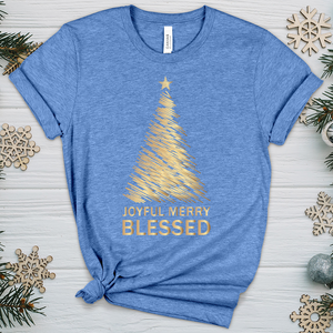 Joyful Merry Blessed Gold Tree Heathered Tee