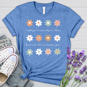 Cast Your Anxiety Boho Flowers Heathered Tee