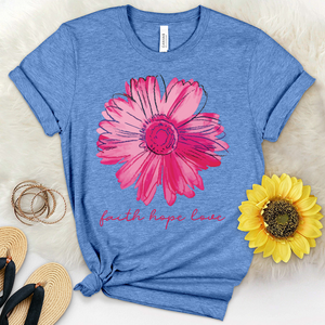 Faith Hope Love Pink Flower Heathered Tee