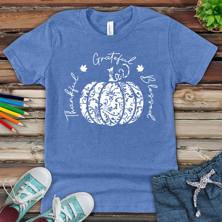 TGB White Floral Pumpkin Youth Heathered Tee