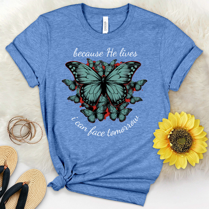 Because He Lives Butterflies Heathered Tee
