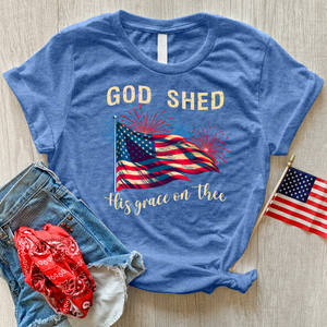 God Shed Fireworks Waving Flag Heathered Tee