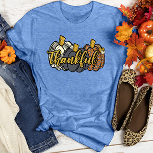 Thankful Gold Text Pumpkins Heathered Tee