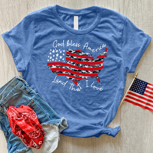 God Bless America Camo USA Heathered Tee