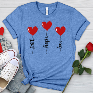 Faith Hope Love Heart Balloons Heathered Tee