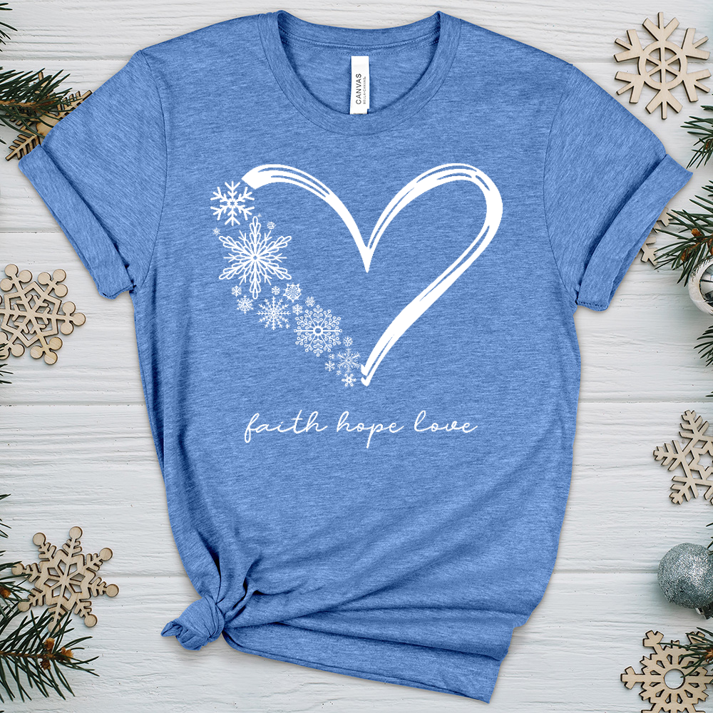Snowflake Faith Hope Love Heart Heathered Tee