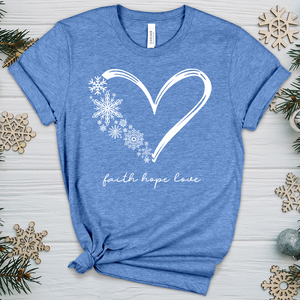 Snowflake Faith Hope Love Heart Heathered Tee