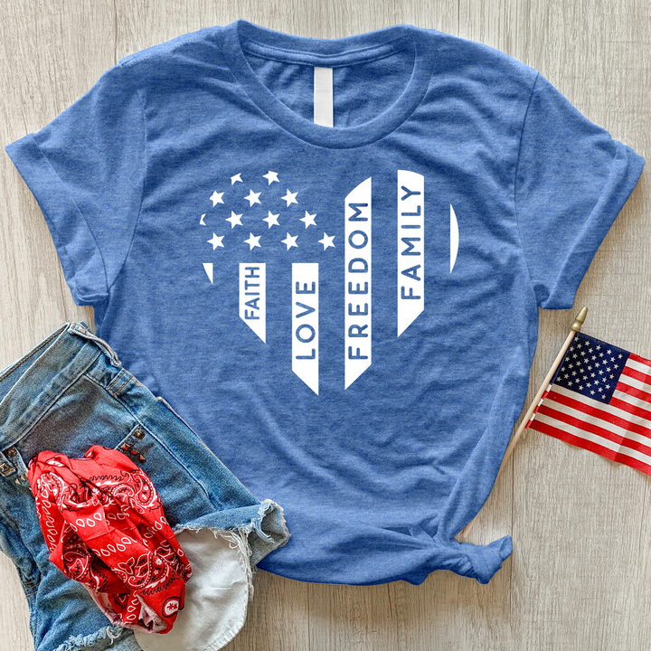 Faith Love Freedom Family Heathered Tee