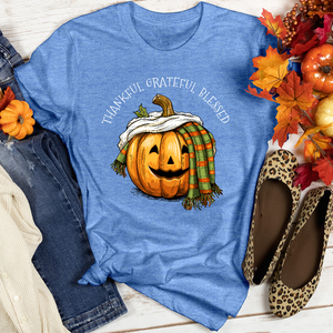 Thankful Grateful Blessed Happy Pumpkin Heathered Tee