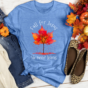 Fall For Jesus Falling Leaves Heathered Tee