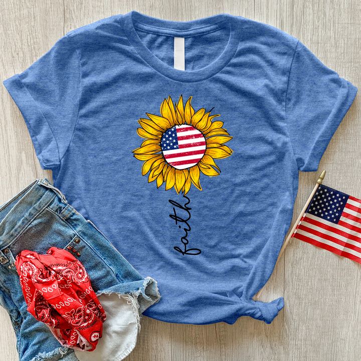 Faith Stripes Flower Heathered Tee