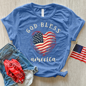 God Bless Waving Flag Heathered Tee