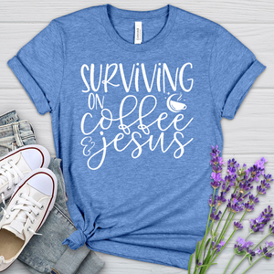 Survivng On Coffee Stars white Heathered Tee