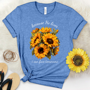 Because He Lives Sunflowers Heathered Tee