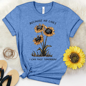 Because He Lives Sunflower Trio Heathered Tee