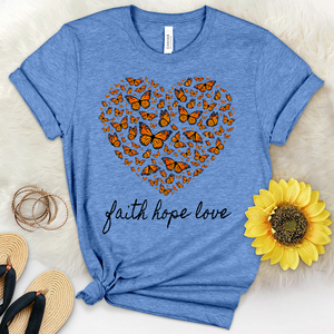 Faith Hope Love Butterfly Heart Heathered Tee