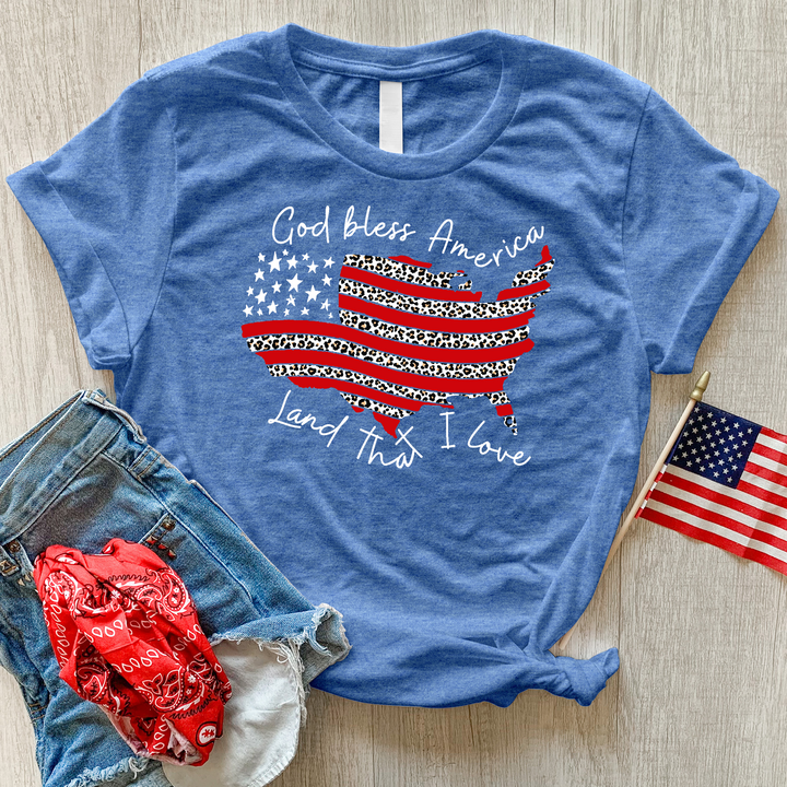 God Bless America Leopard Heathered Tee