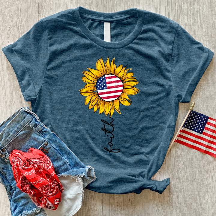 Faith Stripes Flower Heathered Tee