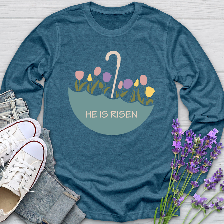 He Is Risen Flower Umbrella Long Sleeve Tee