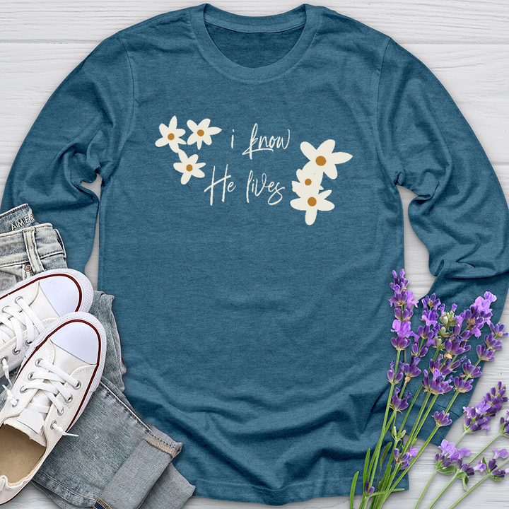 Because He Lives Cute Daisies Long Sleeve Tee