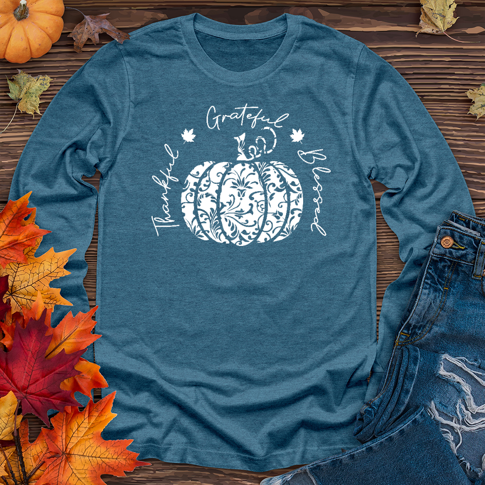 TGB White Floral Pumpkin Long Sleeve Tee