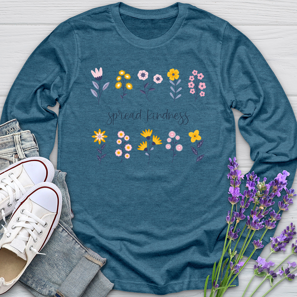 Spread Kindness Flower Pattern Long Sleeve Tee