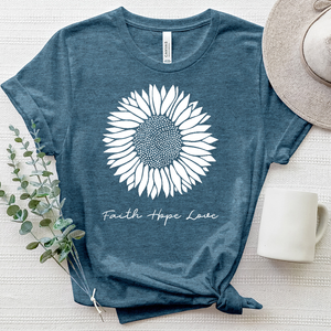 Faith Hope Love Rustic Sunflower Heathered Tee