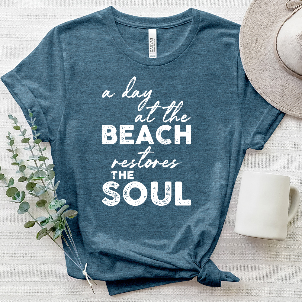 The Beach Restores My Soul Heathered Tee