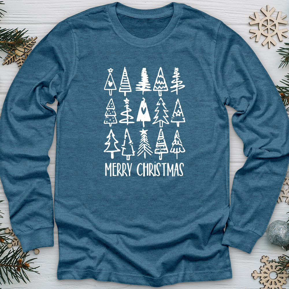 Merry Christmas Tree Pattern Long Sleeve Tee