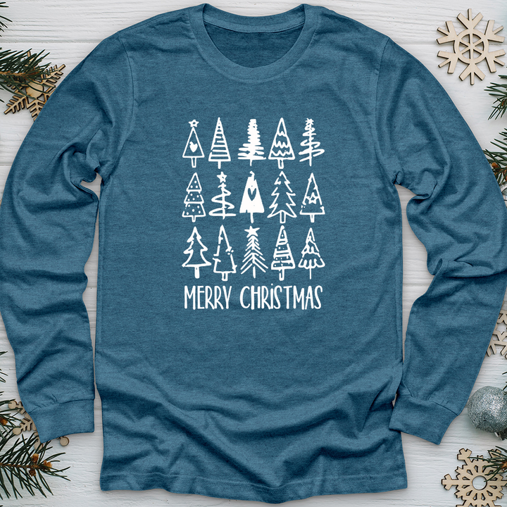 Merry Christmas Tree Pattern Long Sleeve Tee