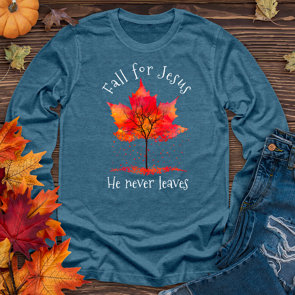 Fall For Jesus Falling Leaves Long Sleeve Tee