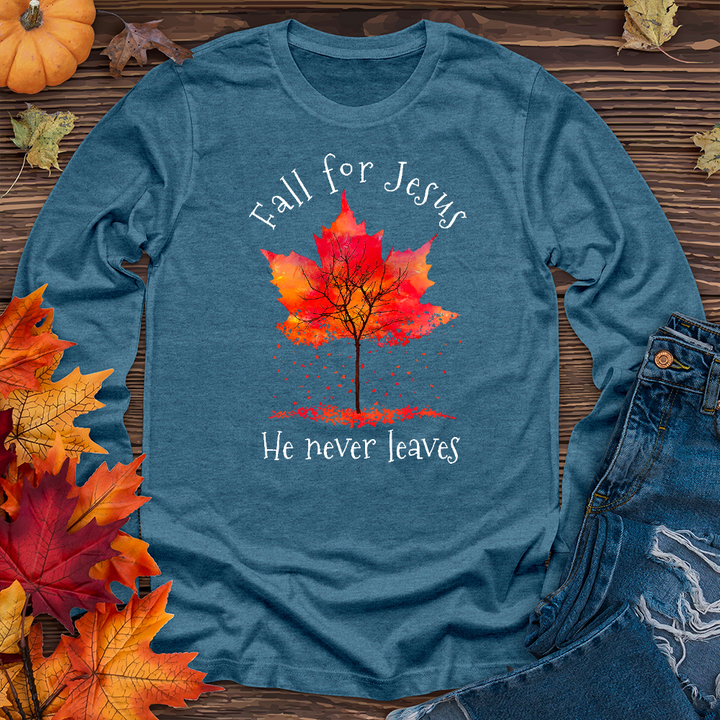 Fall For Jesus Falling Leaves Long Sleeve Tee