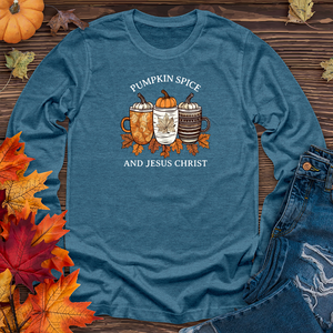 Vintage Pumpkin Spice Trio Coffee Cups Long Sleeve Tee