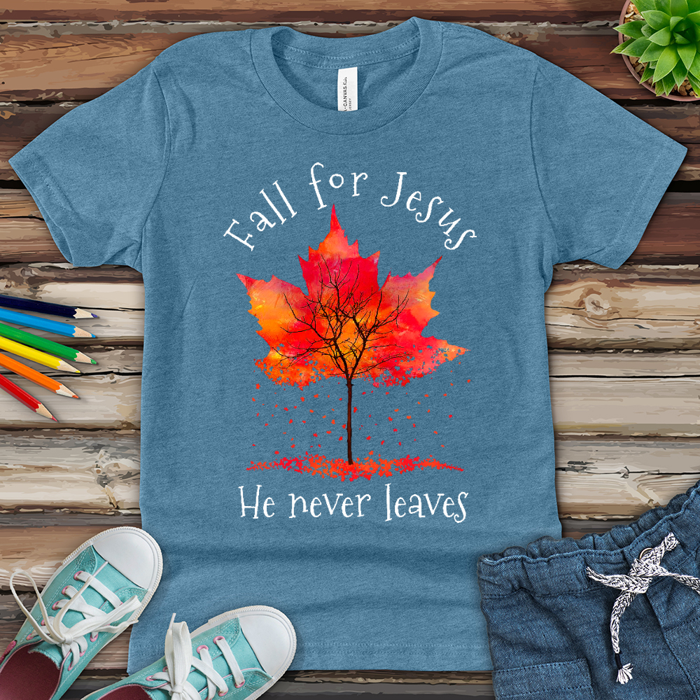 Fall For Jesus Falling Leaves Youth Heathered Tee