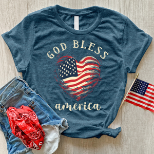 God Bless Waving Flag Heathered Tee