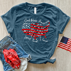 God Bless America Camo USA Heathered Tee