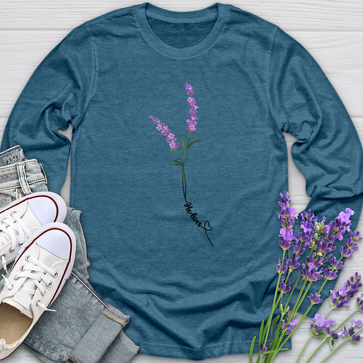 He Lives Word Art Long Sleeve Tee