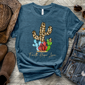 Faith Hope Love Cheetah Cactus Heathered Tee