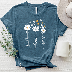 Faith Hope Love Floating Paw Prints Heathered Tee