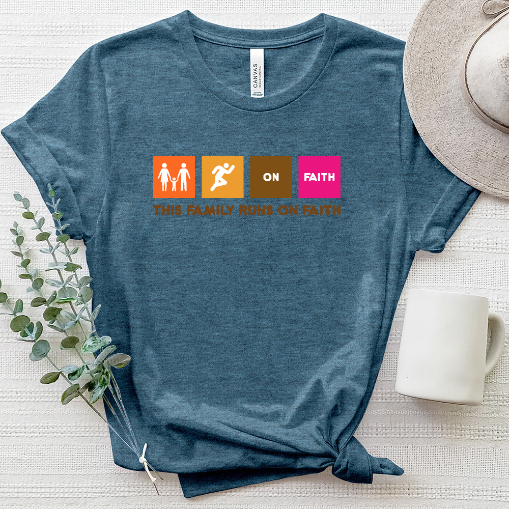 This Family Runs on Faith Heathered Tee
