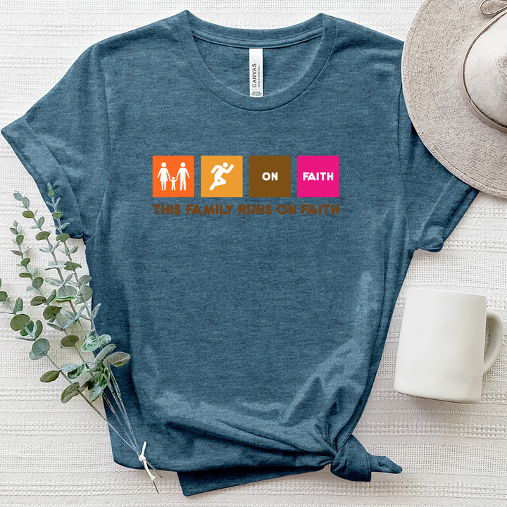 This Family Runs on Faith Heathered Tee