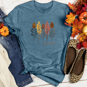 Cozy Autumn Trio Pine Trees Heathered Tee