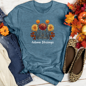 Retro Blooming Autumn Floral Trio Heathered Tee