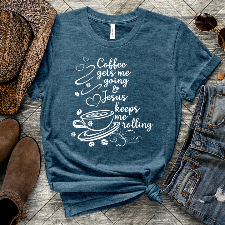 Jesus Gets Me Rolling Heathered Tee