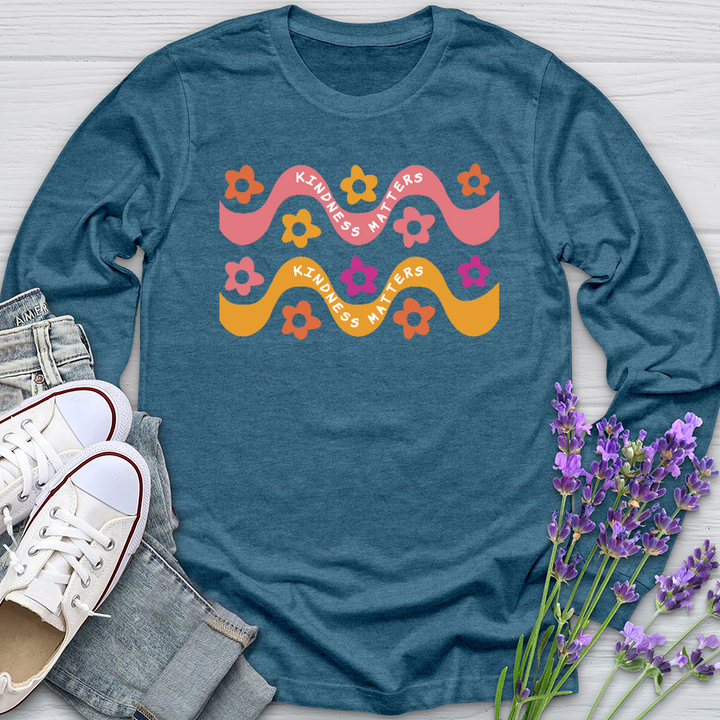 Kindness Matters Daisy Pattern Long Sleeve Tee