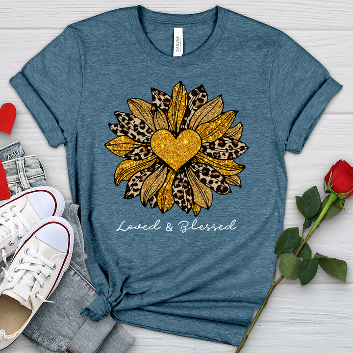 Loved  Blessed Leopard Sunflower Heathered Tee